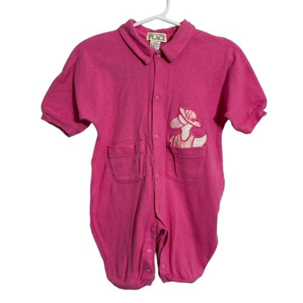 VTG 90s The Childrens Place Baby Girls Romper 3-6M Pink Duck Goose One Piece
